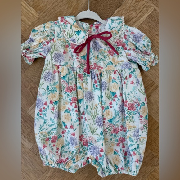 La Coqueta Floral Baby Romper with Red Bow - Picture 4 of 5